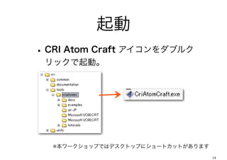 
? CRI Atom Craft ֥륯
 åӡ




  `åפǤϥǥȥåפ˥`ȥåȤޤ

                                   14
 