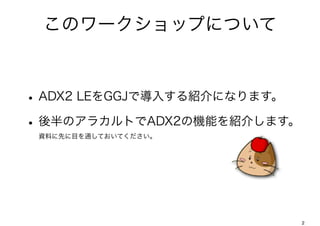 Υ`åפˤĤ



? ADX2 LEGGJǌ뤹Bˤʤޤ
? Υ饫ȤADX2ΙCܤB餷ޤ
 YϤȤĿͨƤƤ




                             2
 