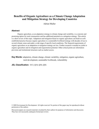 Benefits of Organic Agriculture as a Climate Change Adaptation and ...