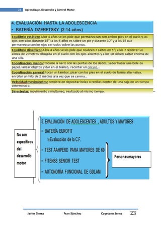 23   Aprendizaje, Desarrollo y Control Motor




      Javier Sierra                Fran Sánchez   Cayetano Serna   23
 