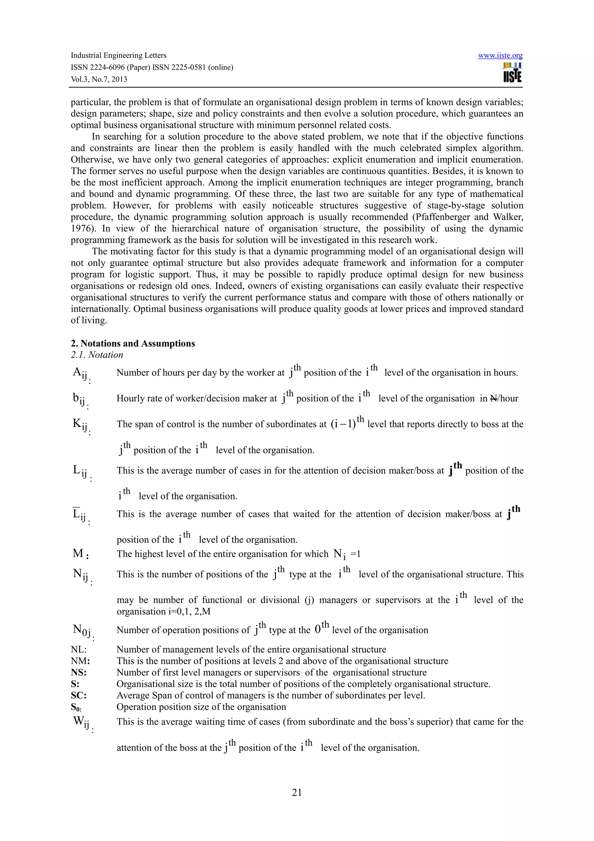 A dynamic programming model for organisational designing | PDF