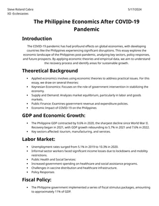 The Philippine Economics After COVID-19 Pandemic | DOCX