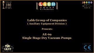 Labh Group of Companies
  ( Auxiliary Equipment Division )

             Presents

             AE-69
Single Stage Dry Vacuum Pumps
 