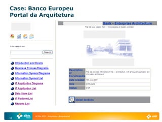Case: Banco Europeu
Portal da Arquitetura




        AE Rio 2011 - Arquitetura Empresarial
13
 