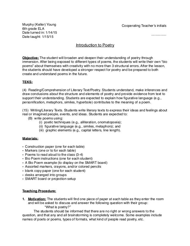 Lesson Plan For Teaching A Poem - Poetry Lesson Plan lesson plan for teaching a poem poetry lesson plan