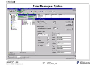 Date: 04/22/14
File: System_Melden_4e.6
SIMATIC HMI
Siemens AG 2002. All rights reserved.
SITRAIN Training for
Automation and Drives
Event Messages / System
 