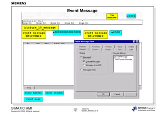 Date: 04/22/14
File: System_Melden_4e.9
SIMATIC HMI
Siemens AG 2002. All rights reserved.
SITRAIN Training for
Automation and Drives
Event Message
 