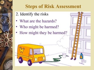 2. Identify the risks
• What are the hazards?
• Who might be harmed?
• How might they be harmed?
Steps of Risk Assessment
 