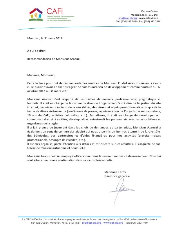 lettre de recommandation client