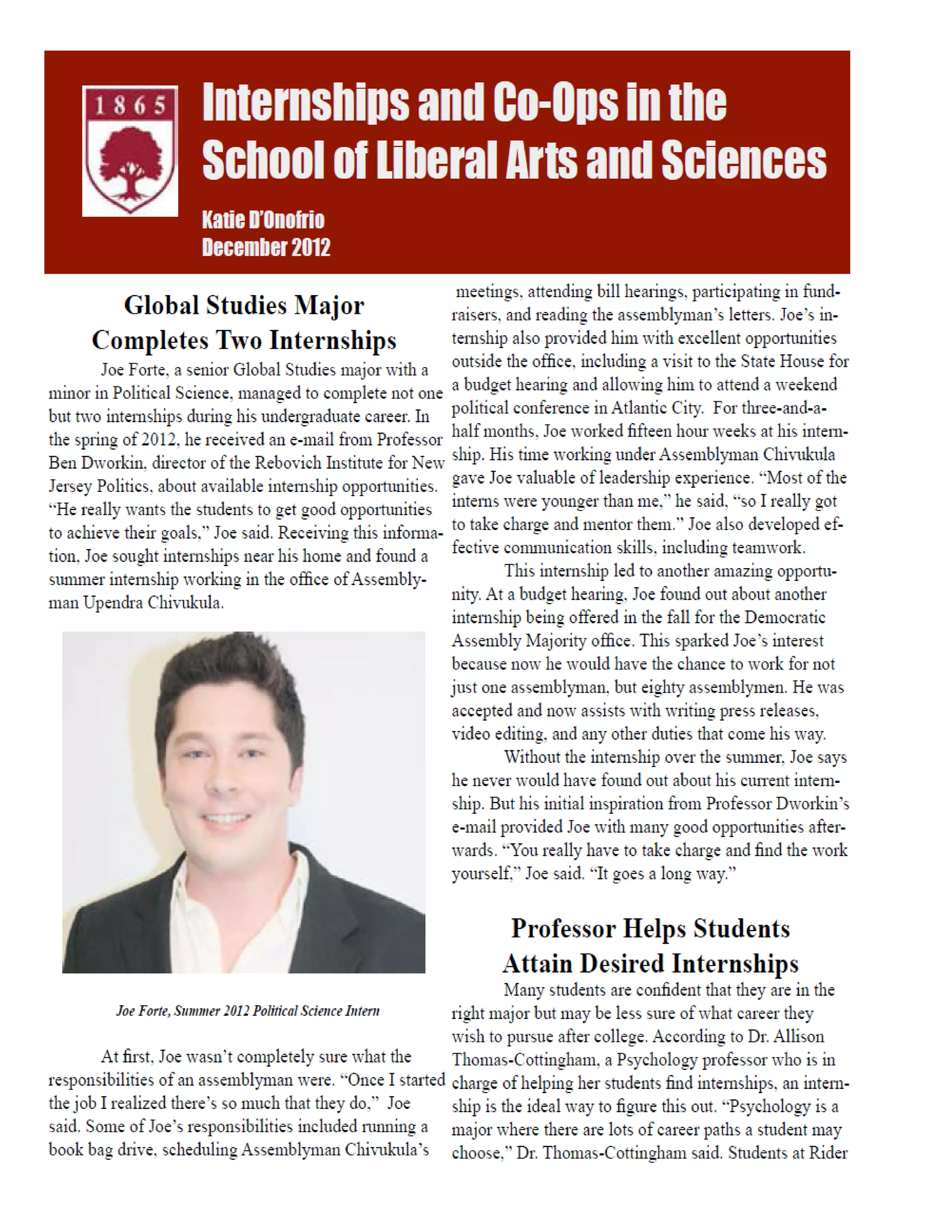 Forte Rider University College of Liberal Arts Internship Program PDF