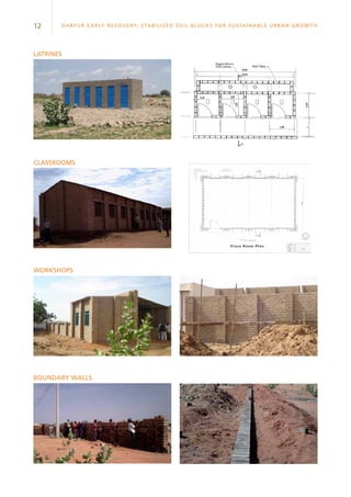12 Darfur Early Recovery, StabilizeD soil blocks for sustainable urban growth
latrines
Classrooms
workshops
boundary walls
 