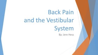 Back Pain
and the Vestibular
System
By: Jere Hess
 