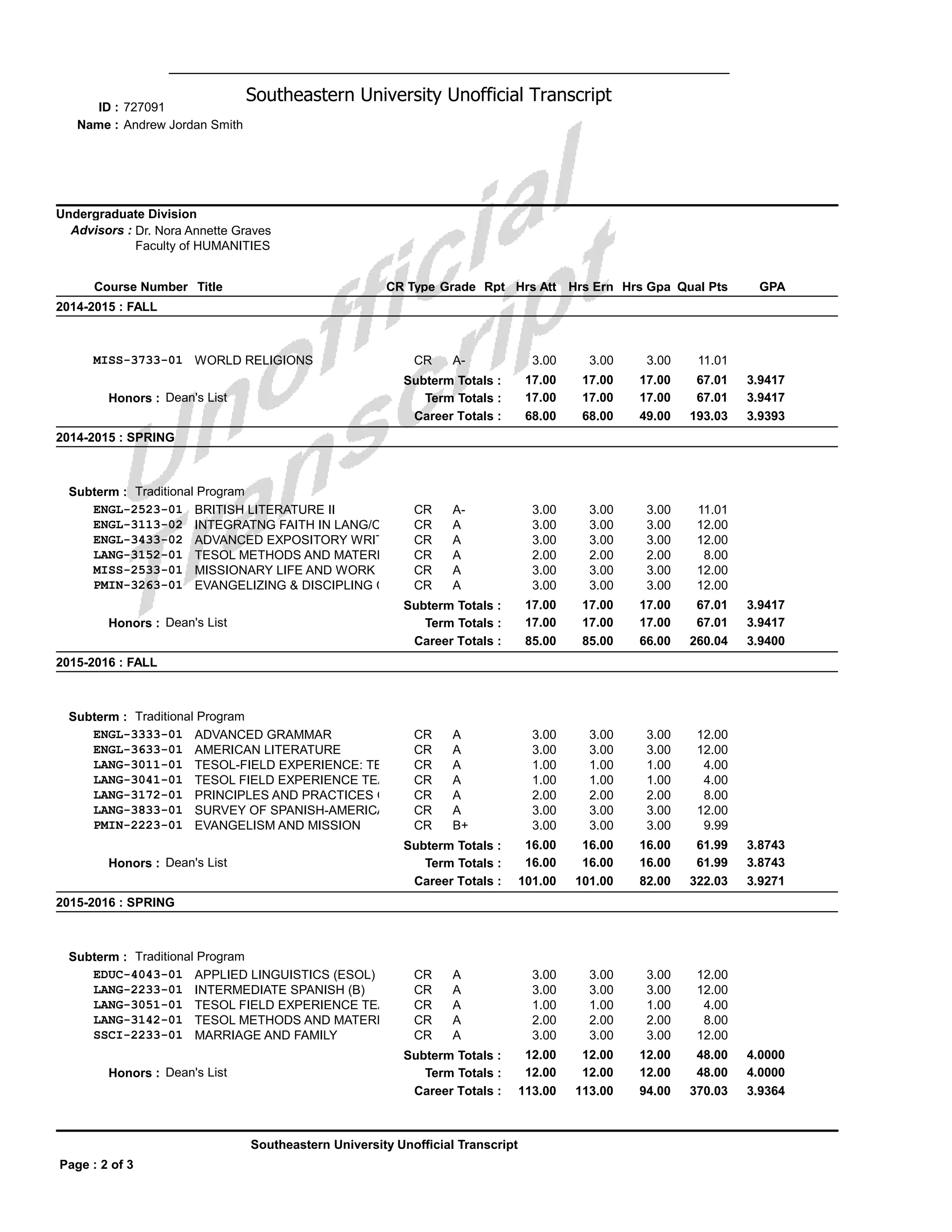 Unofficial Transcript Final | PDF | Undergraduate Education | College ...