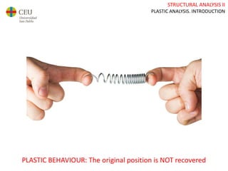 STRUCTURAL ANALYSIS II
PLASTIC ANALYSIS. INTRODUCTION
PLASTIC BEHAVIOUR: The original position is NOT recovered
 