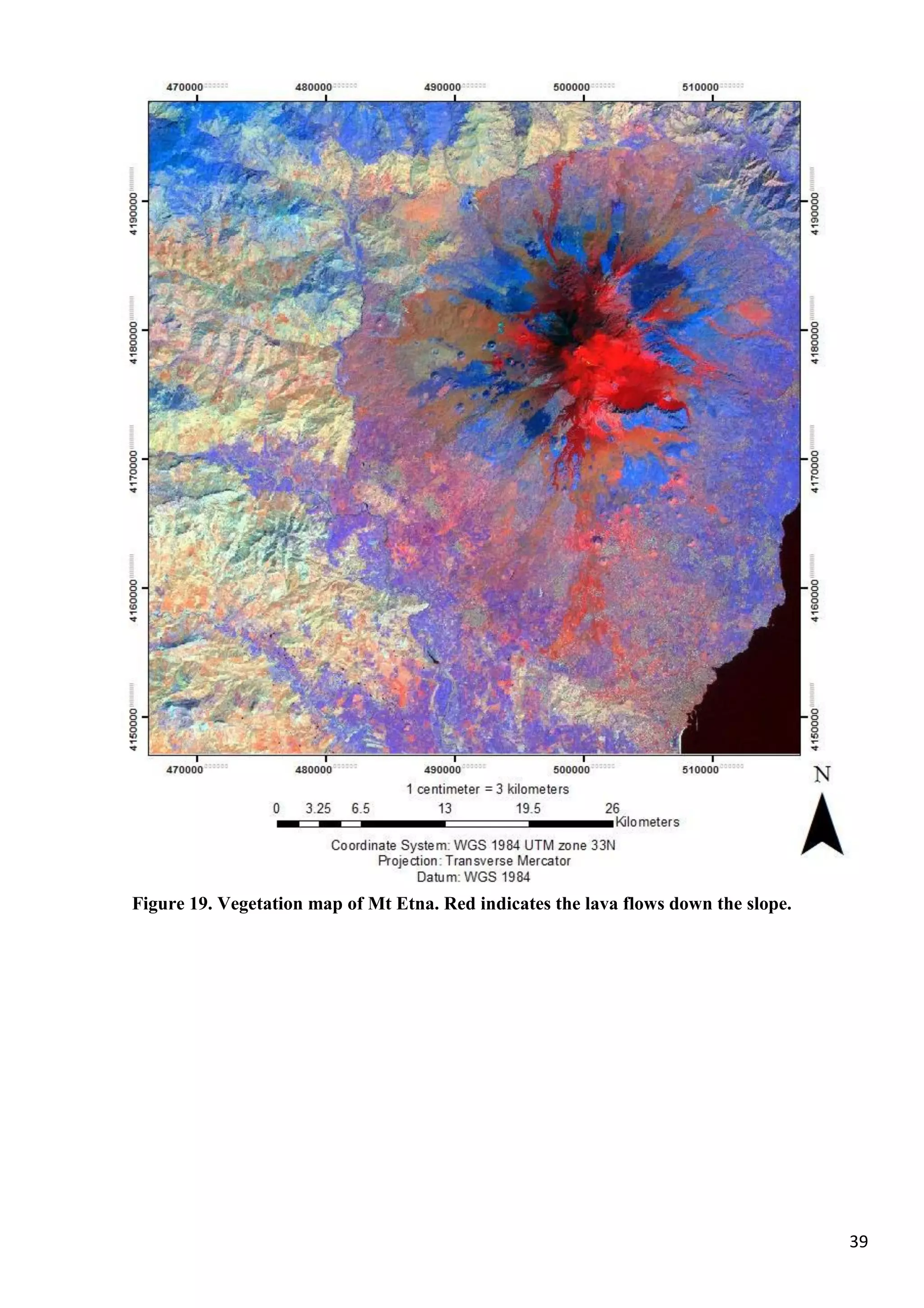 39
Figure 19. Vegetation map of Mt Etna. Red indicates the lava flows down the slope.
 