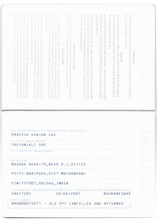 THE REPUBLIC OF INDIA PASSPORT-PAGE 2-BACK  SIDE-SAURABH.