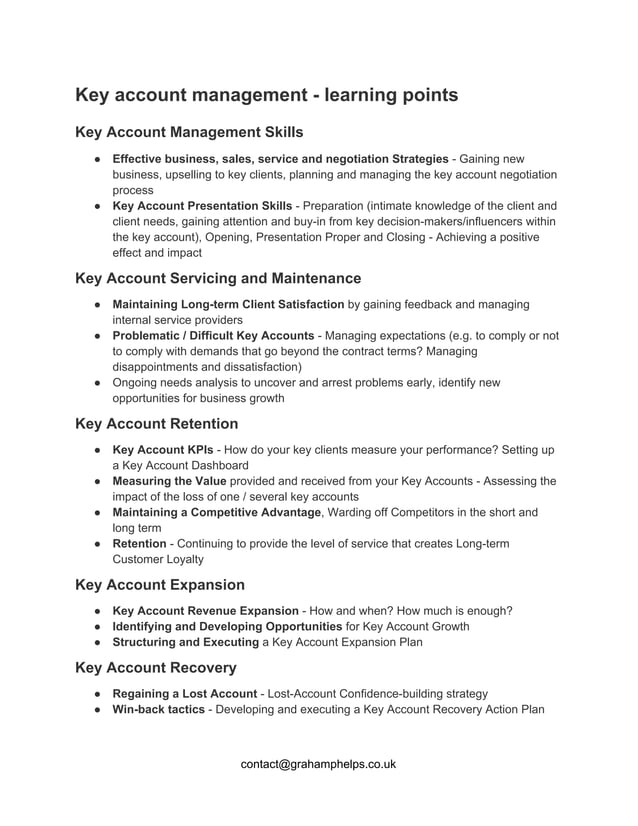 Key accountmanagement course outline 2016 1a | PDF