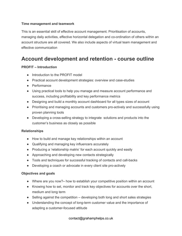 Key accountmanagement course outline 2016 1a | PDF
