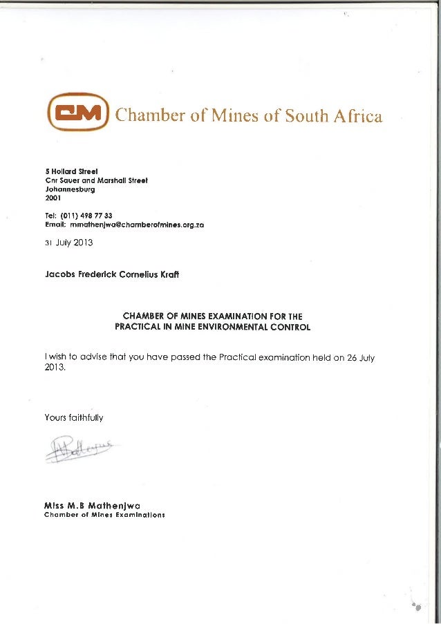 Chamber of Mines Practical in Mine Environmental Control Certificate
