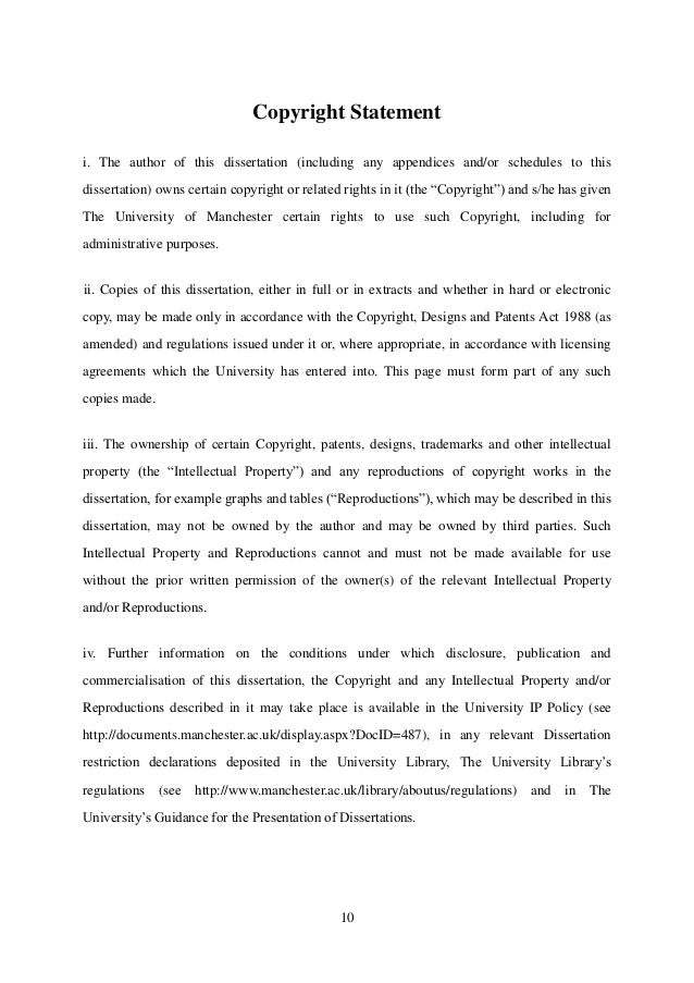 Owns copyright dissertation