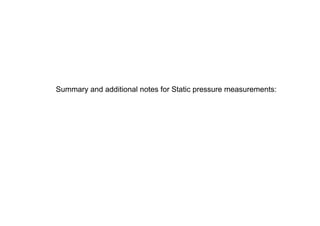 Summary and additional notes for Static pressure measurements: 
 