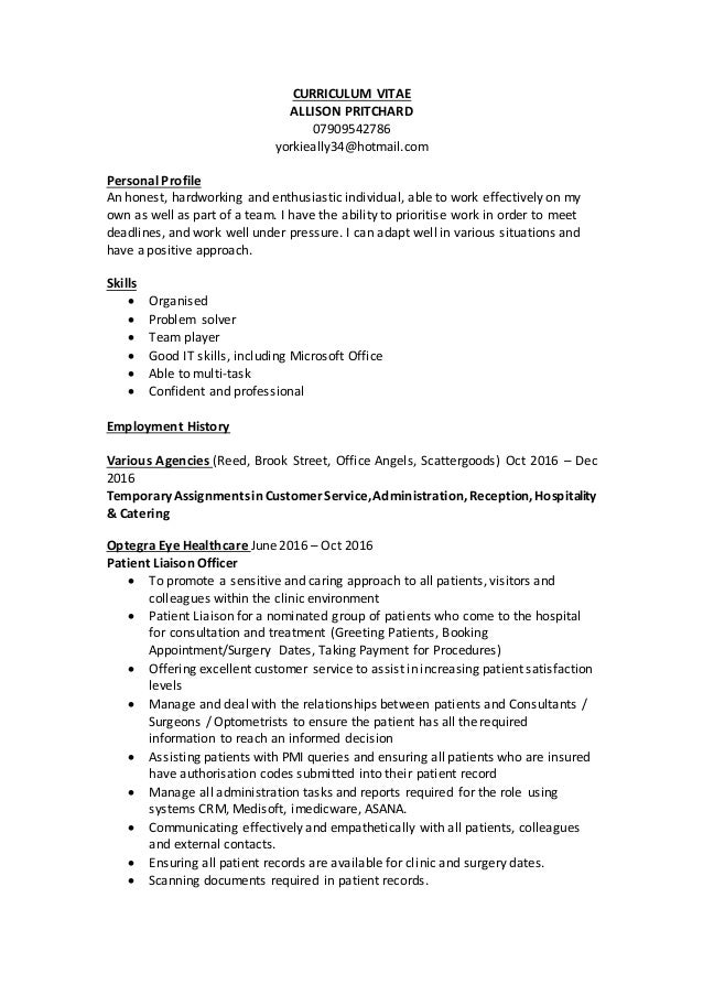 allison pritchard current cv oct 2016