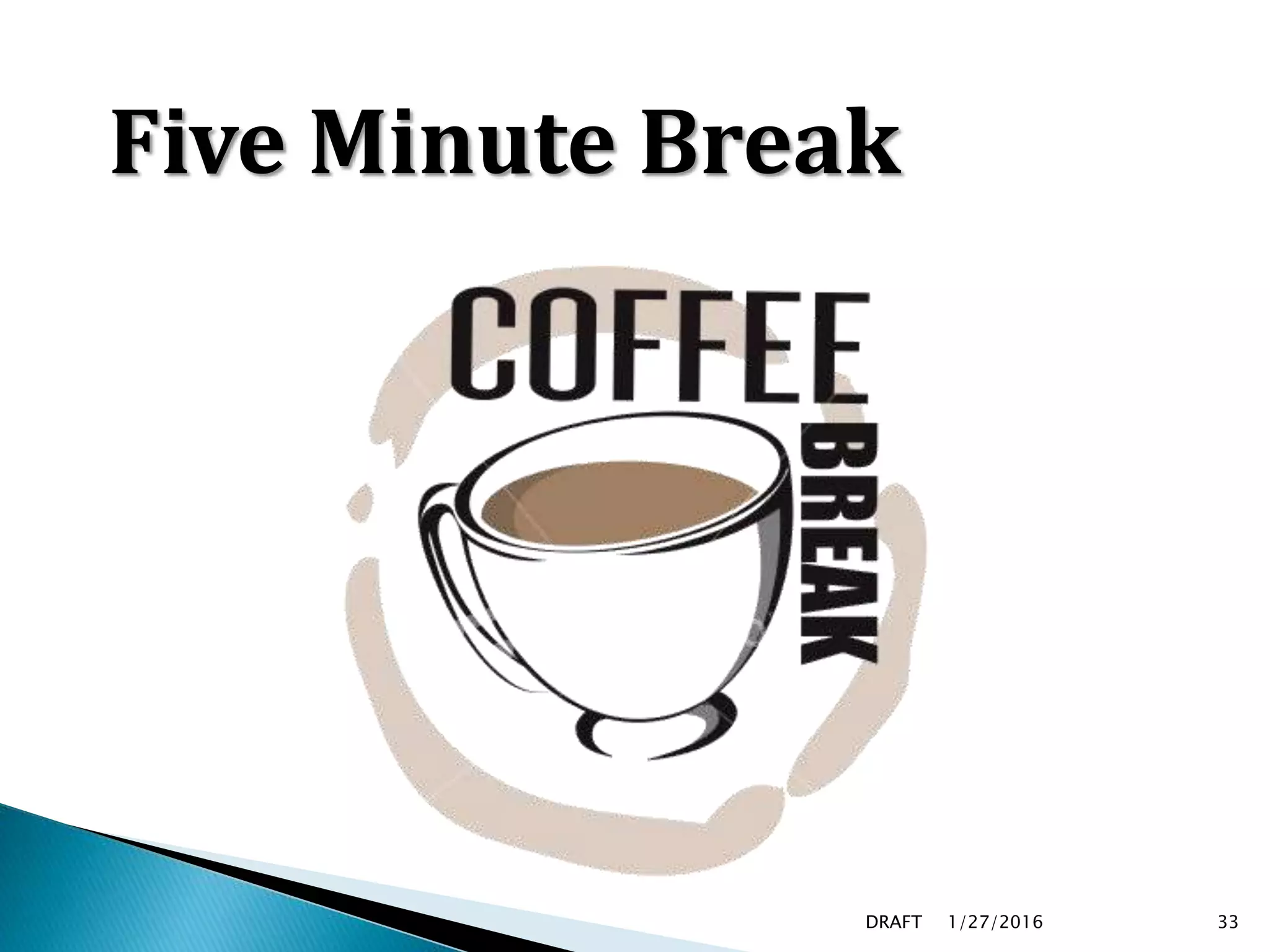 1/27/2016DRAFT 33
Five Minute Break
 