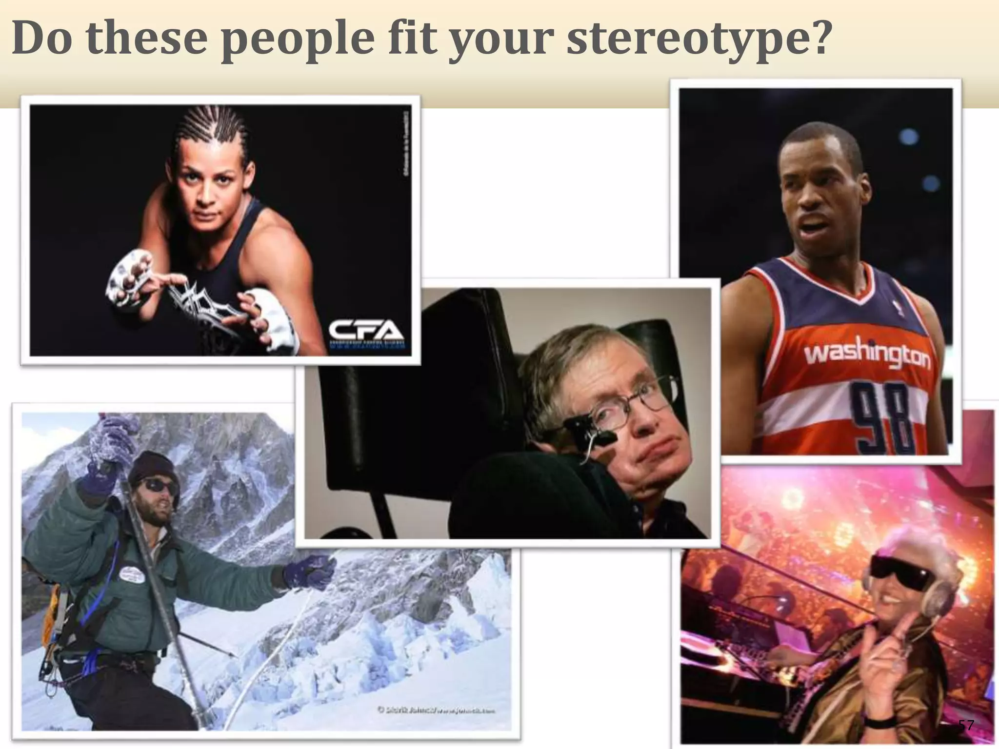 57
Do these people fit your stereotype?
 