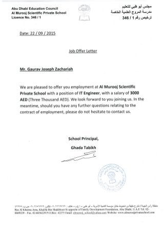 Al Murooj Scientific Private School (Job Offer Letter)