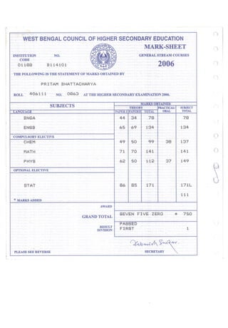 Higher Secondary Marksheet | PDF