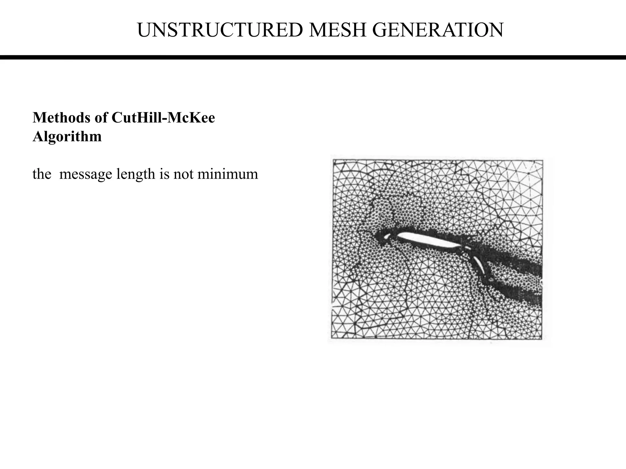 UNSTRUCTURED MESH GENERATION
Methods of CutHill-McKee
Algorithm
the message length is not minimum
 