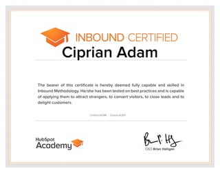 Ciprian Adam.Hubspot Inbound Certified