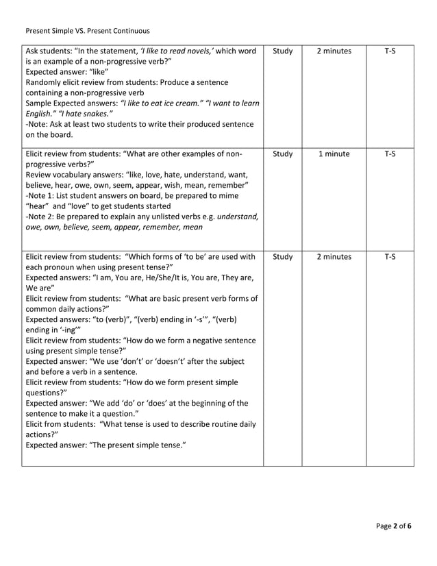 D.G. - Present Simple VS. Present Continuous Lesson Plan | PDF | Education