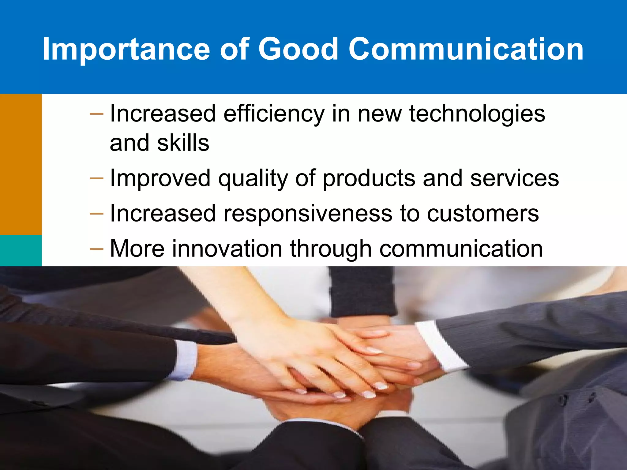 16-4
Importance of Good Communication
– Increased efficiency in new technologies
and skills
– Improved quality of products and services
– Increased responsiveness to customers
– More innovation through communication
 