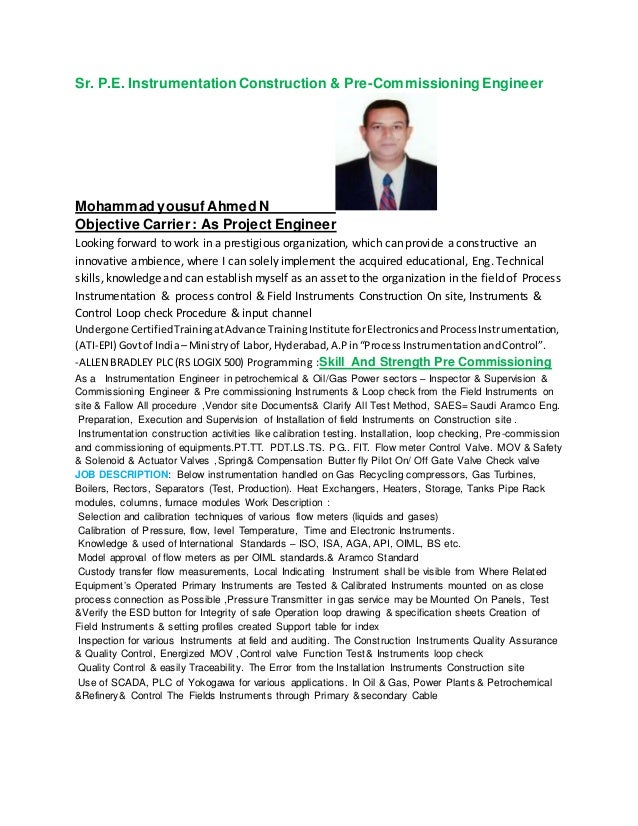 instrumentation construction pre commnengineer resume instrumentation project engineer resume