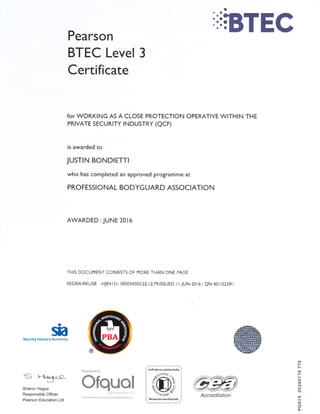 Level 3 Close Protection Certificate PDF Level 3 Close Protection Certificate PDF