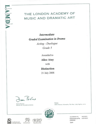 LAMDA Acting Duo Grade 5 Certificate