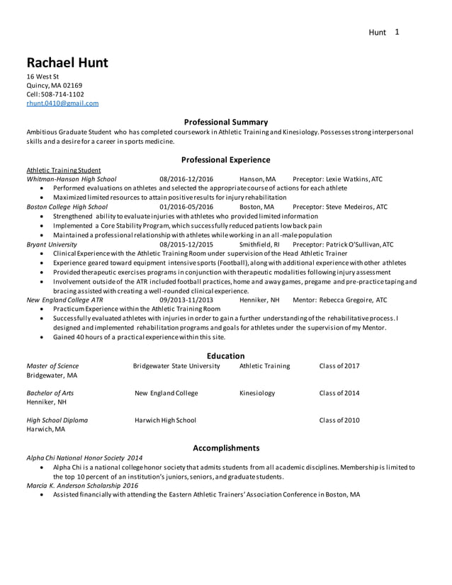 Rachael Hunt Resume ATC | PDF
