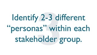 Identify 2-3 different
“personas” within each
stakeholder group.
 