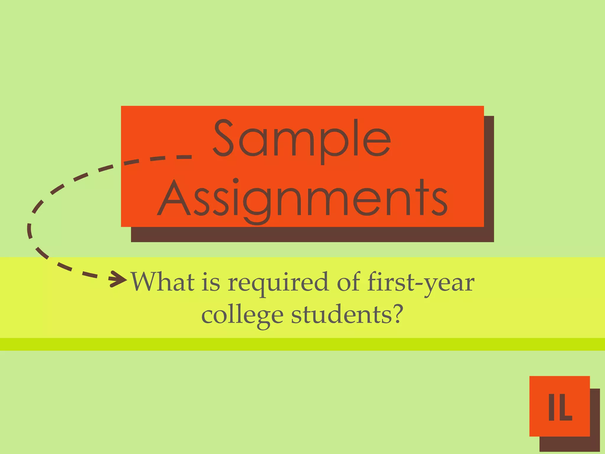 Sample
Assignments
What is required of first-year
college students?

IL

 