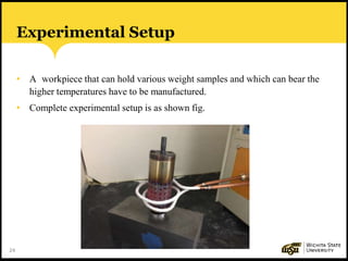 24
Experimental Setup
• A workpiece that can hold various weight samples and which can bear the
higher temperatures have to be manufactured.
• Complete experimental setup is as shown fig.
 