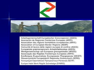 Ассоциация Европейских Приграничных Регионов (АЕПР)
Európai Határ Menti Régiók Szövetsége (EHMRS)
 