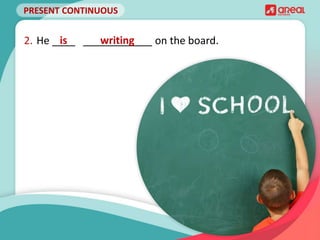 PRESENT CONTINUOUS
2. He ____ ____________ on the board.
is writing
 