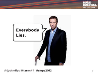 Everybody
       Lies.




@joshmiles @taryn44 #smps2012   7
 