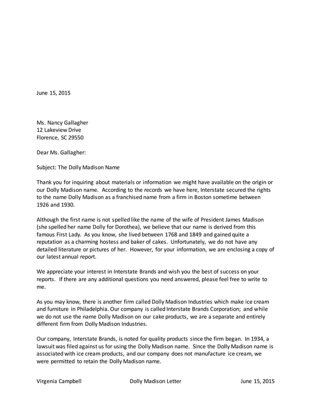 Origin of the Dolly Madison name and its association with the famous