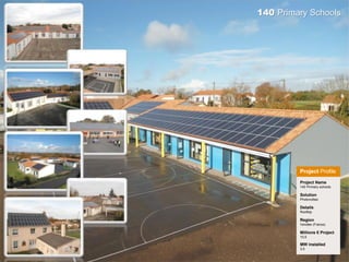 140 Primary Schools
Project Name
140 Primary schools
Solution
Photovoltaic
Details
Rooftop
Region
Vendée (France)
Millions € Project
10,5
MW installed
3,5
 