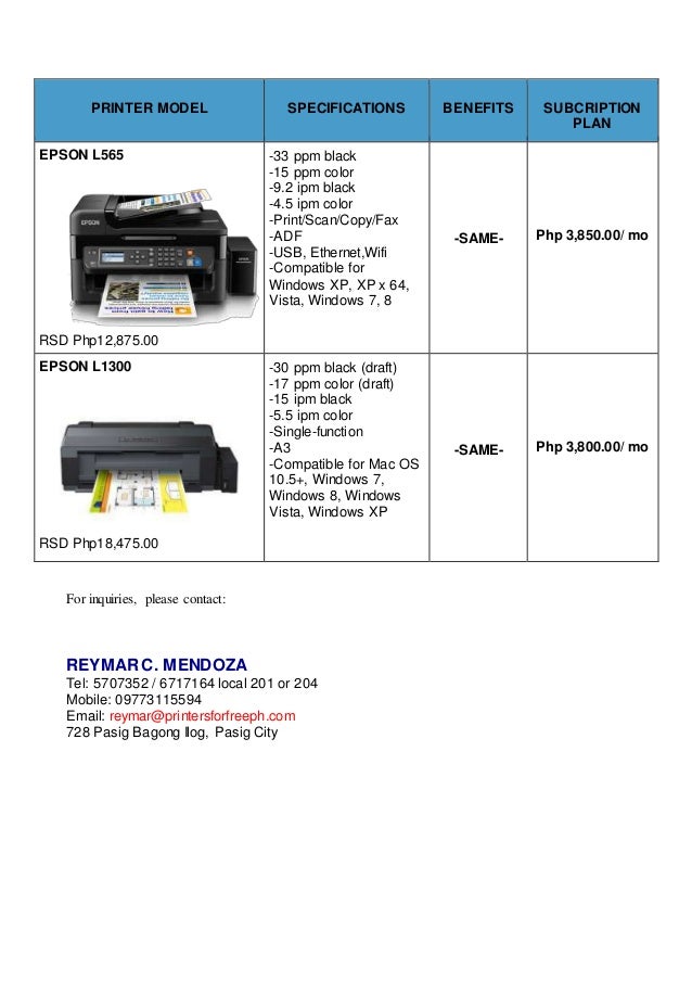 epson l565 printer specification