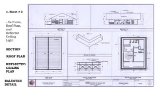 c. Sheet # 3
- Sections,
Roof Plan,
and
Reflected
Ceiling
Light
SECTION
ROOF PLAN
REFLECTED
CEILING
PLAN
BALUSTER
DETAIL
 