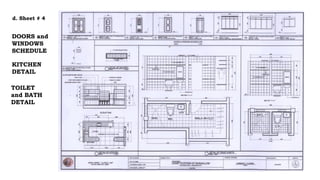 d. Sheet # 4
DOORS and
WINDOWS
SCHEDULE
KITCHEN
DETAIL
TOILET
and BATH
DETAIL
 