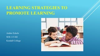 LEARNING STRATEGIES TO
PROMOTE LEARNING
Amber Eckels
SOE-115-B2
Kendall College
 